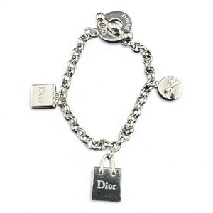 Vintage Christian Dior Logo Shopping Bag Gift Box Charm Silver Chain Bracelet